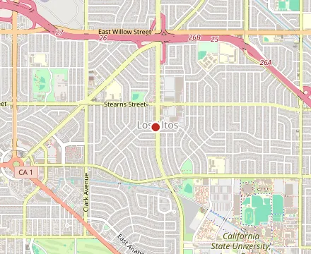 Map showing Taco Beach - Bellflower Blvd